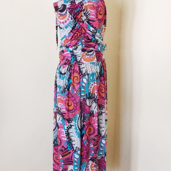 Womens Funky Bright Abstract Paisley Print Fashion Maxi Summer Halter Dress - Picture 5 of 8